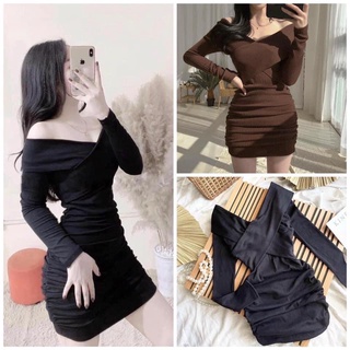 Đầm body tay dài chéo ngực