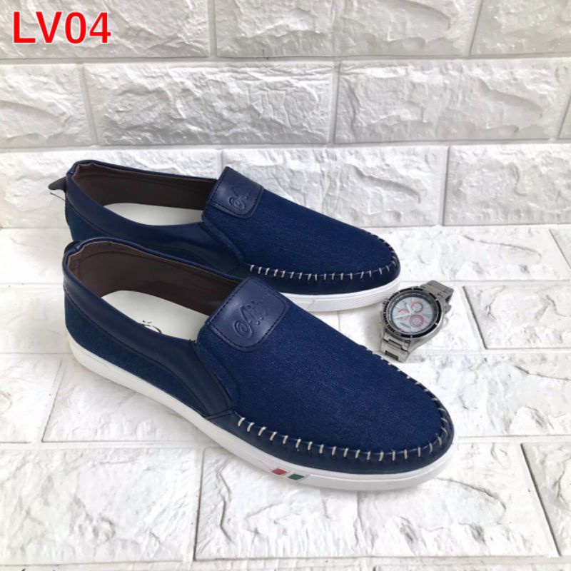 Giày lười vải nam...màu xanh jean..đế cao su