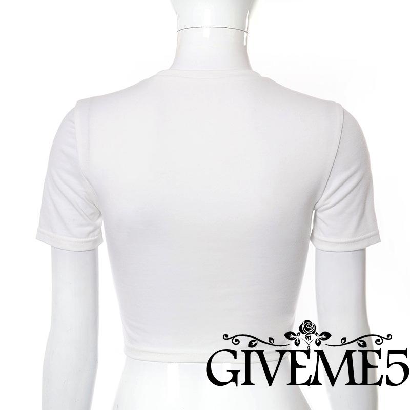 Áo Croptop Tay Ngắn Cổ Tròn Có Dây Xích Kim Loại Quyến Rũ Dành Cho Nữ