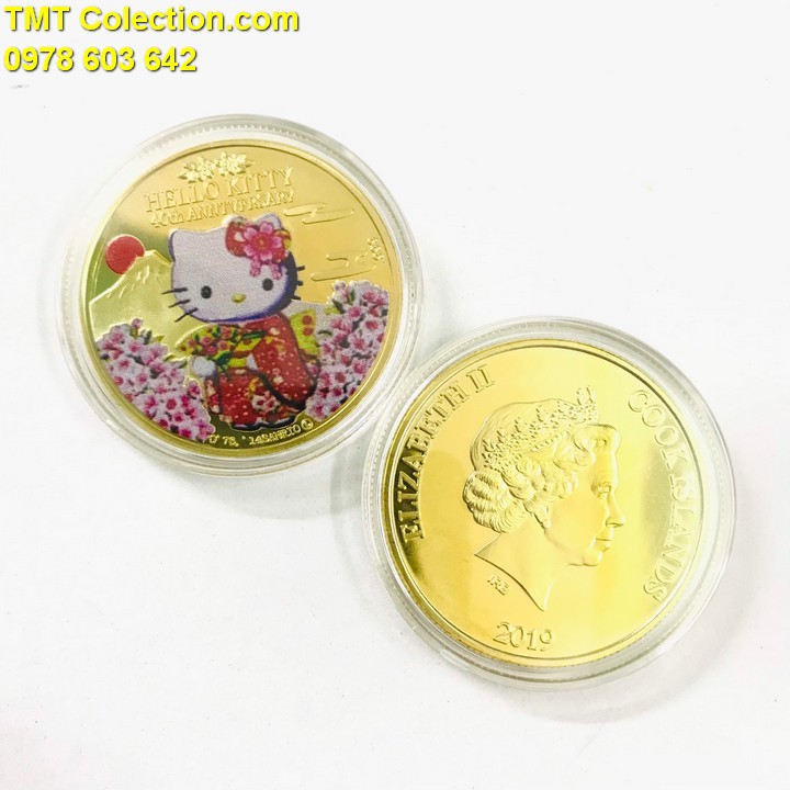 Xu kỷ niệm Mèo Kitty Vàng, Dùng để sưu tầm, giải trí trang trí bàn sách, bàn làm việc; TMT Collection- SP005312