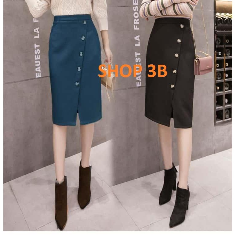 Chân Váy Xẻ Tà Phối Nút