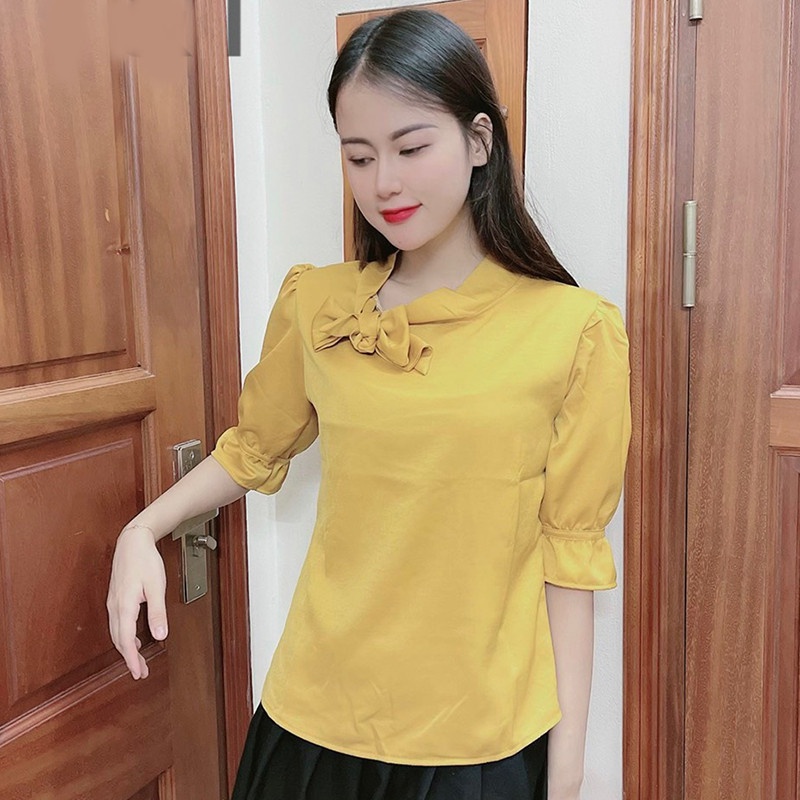 Áo Sơ Mi Nữ Kiểu Công Sở Tay Lỡ Nơ Cổ - Màu Trắng Đỏ Hồng Be Vàng Xanh Đen - Hanlly Fashion Thời Trang Nữ - A31