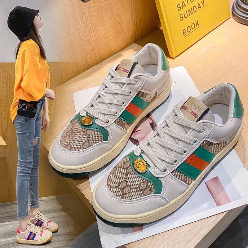 Giày Thể Thao Da Thật Đế Xuồng Năng Động Trẻ Trung Phong Cách Retro Hàn Quốc