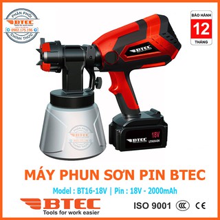 Máy phun sơn pin BTEC, Máy phun sơn pin sạc, máy phun sơn cầm tay dùng pin, máy phun sơn dùng pin 18V