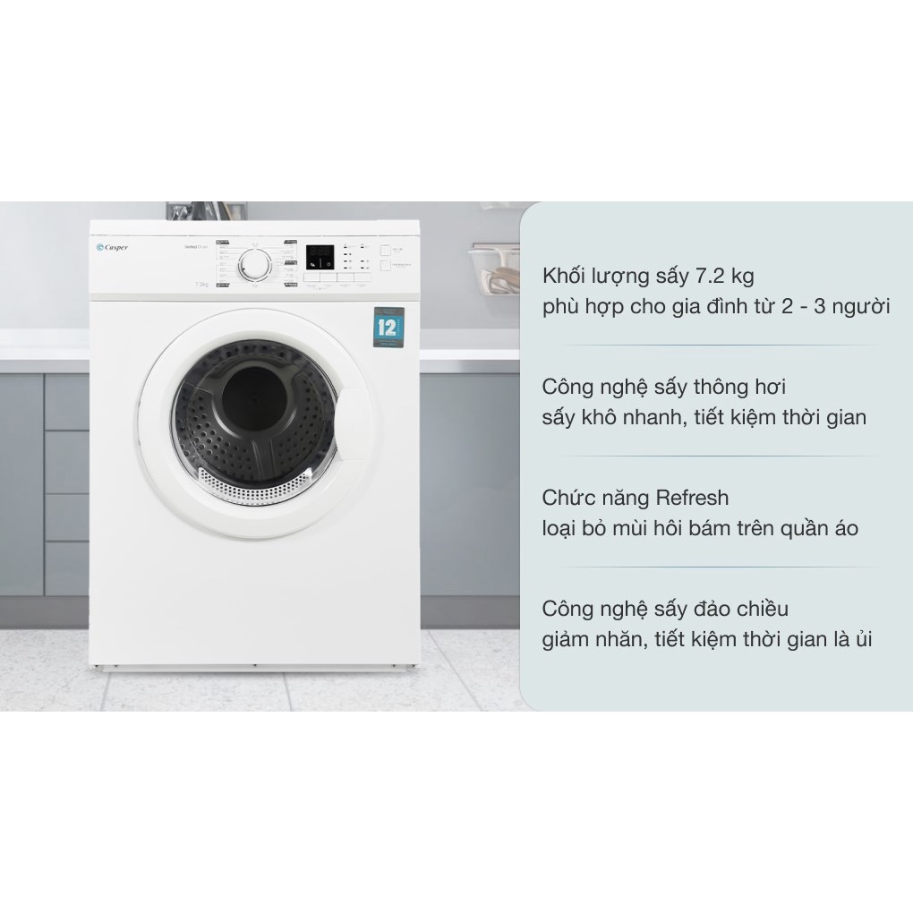 Máy sấy thông hơi Casper 7.2 Kg TD-72VWD