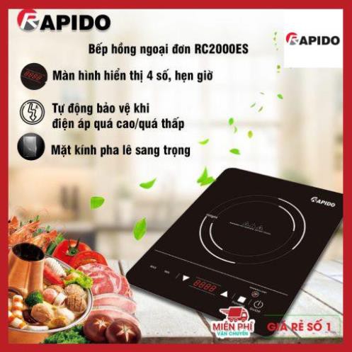 BẾP HỒNG NGOẠI ĐƠN RAPIDO RC2000ES, BẾP HỒNG NGOẠI RAPIDO RC2000ES, MẶT BẾP KÍNH CƯỜNG LỰC, SIÊU BỀN, ĐIỀU KHIỂN CẢM ỨNG