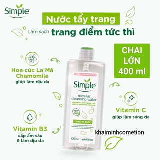 400ml chính hãng - nước tẩy trang simple micellar water 400ml