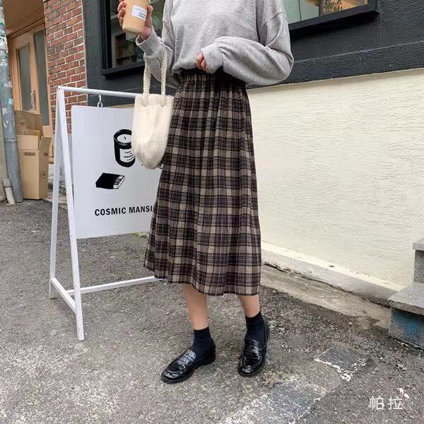 Kẹp Tóc Pala Pala Pala Chất Lượng Cao✨ Chân Váy Len Xếp Ly Sọc Ca Rô Lưng Thun Cao Thời Trang Thu Đông Nhật Bản Dành Cho Nữ
