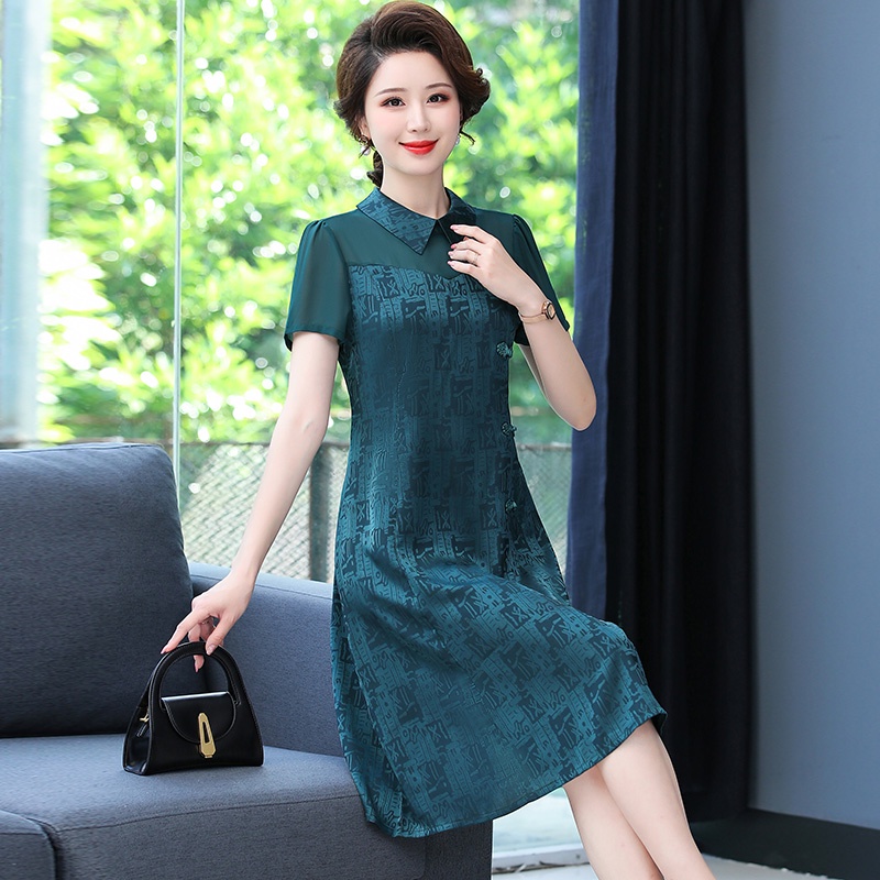 Đầm Dự Tiệc Tay Ngắn Phong Cách Phương Tây Thời Trang Mùa Hè Mới Dành Cho Phụ Nữ Trung Niên 2022
