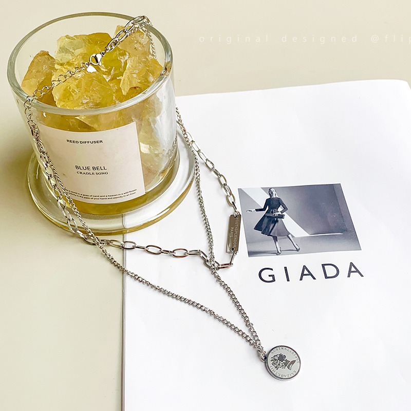 Vòng cổ Hai Lớp Mặt Thẻ Tròn Đơn Giản Phong Cách Hàn Quốc