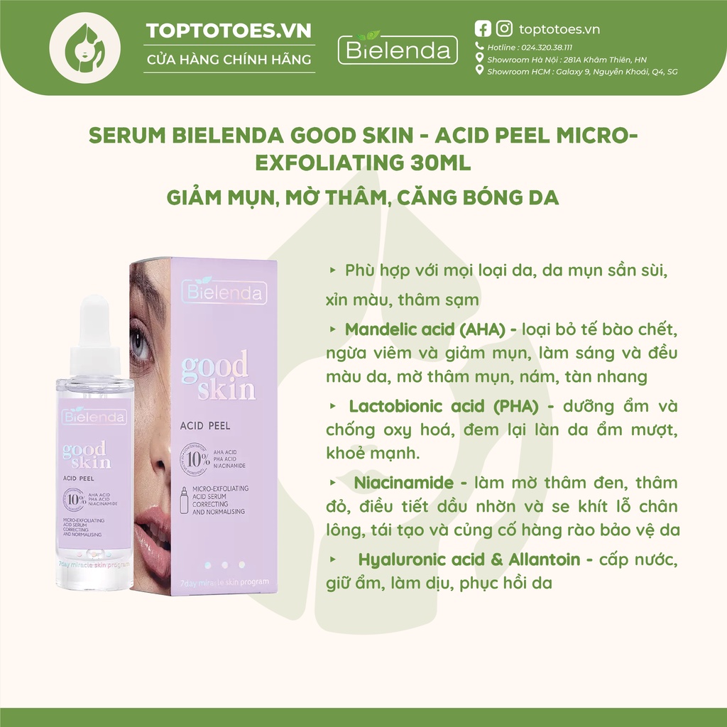 Serum Bielenda Good Skin giảm mụn & thâm, dưỡng trắng, căng bóng da 30ml