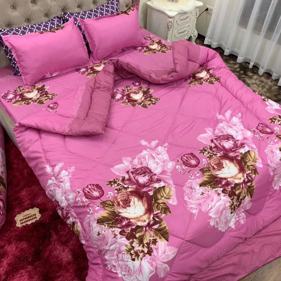 Chăn phao poly cotton trọn bộ 5 món ,chăn có ruột bông dày mềm mịn loại 1