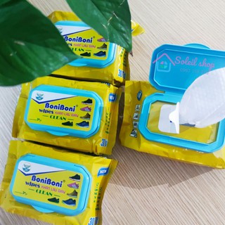 Khăn lau giầy siêu sạch, Giấy lau giầy trắng ( gói 30 tờ ) -  lau túi xách, nhanh khô, mùi dễ chịu - Soleil shop