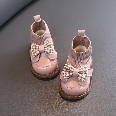 Giày len cổ cao_Bốt len cao cổ đính nơ xinh xắn phong cách thời trang cho bé gái sz 16-26