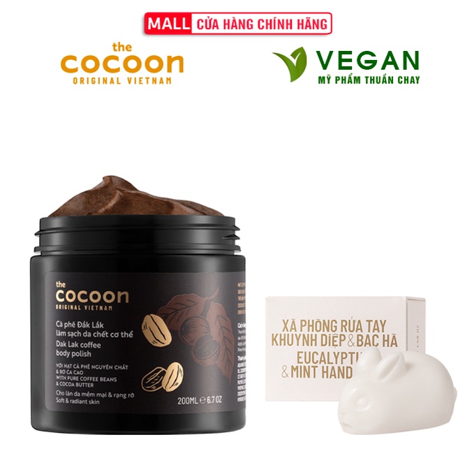 Combo cà phê Đăk lăk làm sạch da chết Cocoon 200ml+Xà phòng Khuynh Diệp & Bạc Hà Cocoon45g