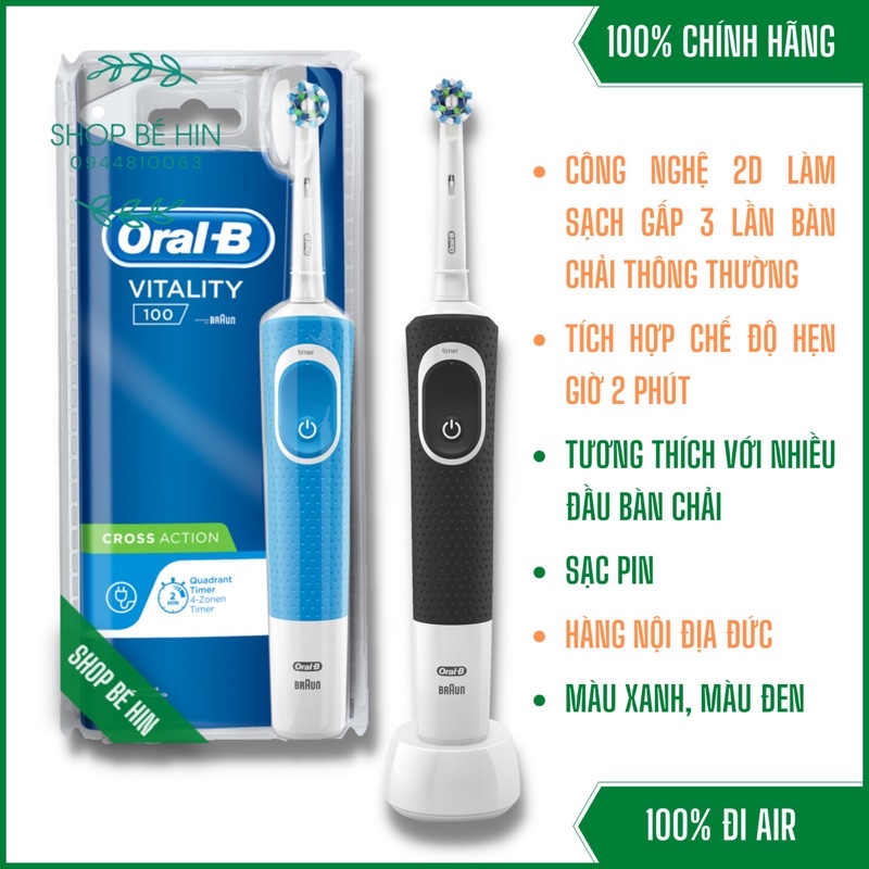 Bàn chải điện ORAL B VITALITY 100 CROSS ACTION, Hàng Đức chính hãng