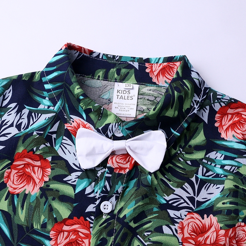 Set Áo Thun Tay Ngắn &amp; Quần Short In Hoa Cho Bé Trai
