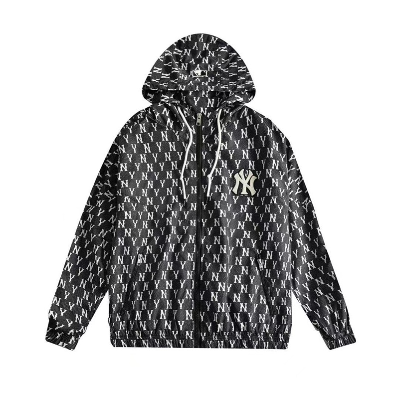 Áo Khoác Gió Thêu Logo MLB NY Dáng Rộng Phối Khóa Kéo Thời Trang Cho Nam Và Nữ