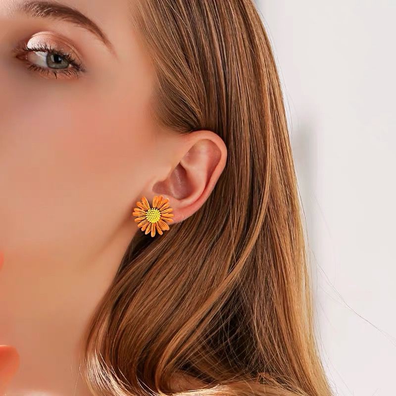 Khuyên tai kim loại hình tròn đính hoa thời trang cho nữ phong cách gd peaceminusone bigbang