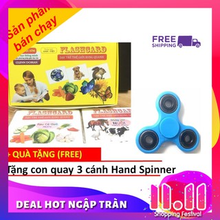 Bộ thẻ học thông minh Flash Card cỡ to 14 chủ đề (280 thẻ) cho bé Glenn Doman tặng con quay  Hand Spinner