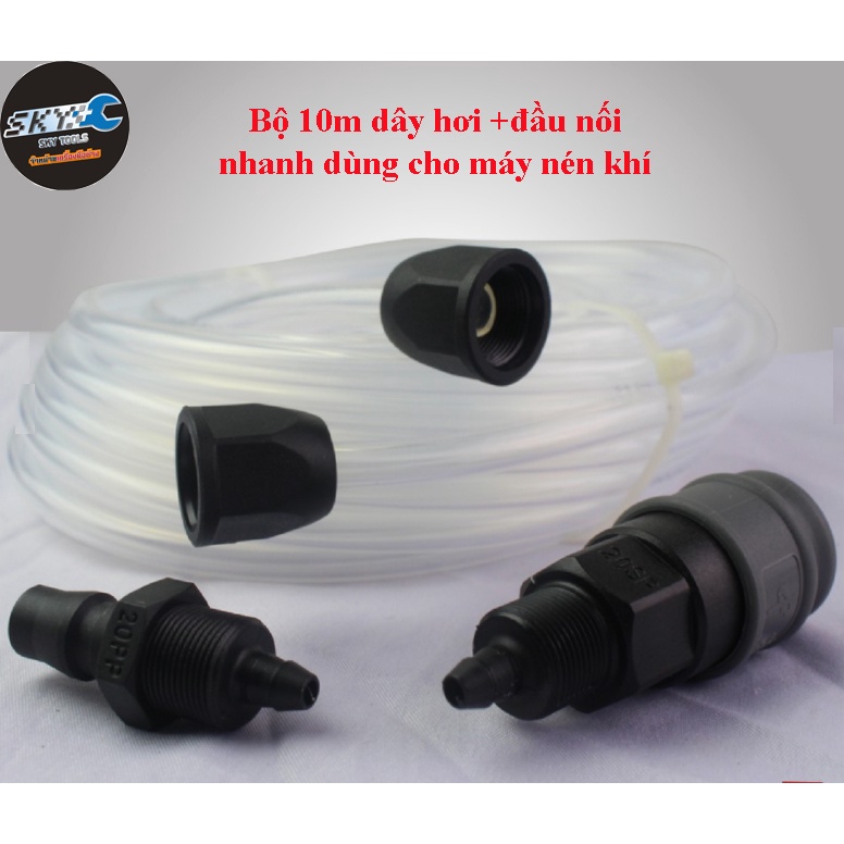 Bộ dây hơi kèm đầu nối nhanh dùng cho máy nén khí, ống dây dẫn hơi khí nén