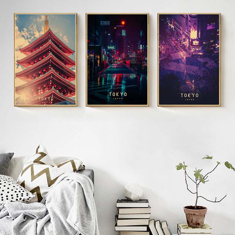 Tranh Treo Tường Trang Trí Hình Thành Phố Nhật Bản Phong Cách Retro