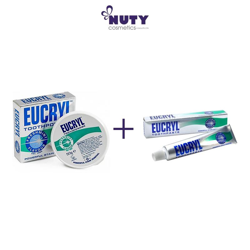 Bộ Sản Phẩm Làm Trắng Răng Bột Tẩy Eucryl Toothpowder (50g) và Kem Đánh Trắng Răng Eucryl Toothpaste (62g)