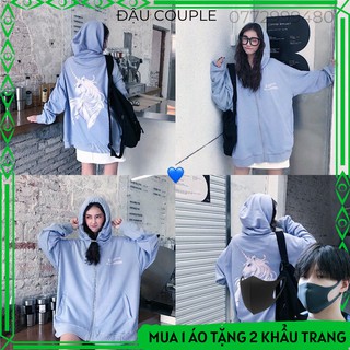 Hoodie ❤️ Áo Khoác Nỉ Hoodie Mẫu Unicorn Xanh CKN12 Khóa Kéo Có Mũ Form Rộng Unisex Cho Nam và Nữ May Chần Bông Dày Đẹp