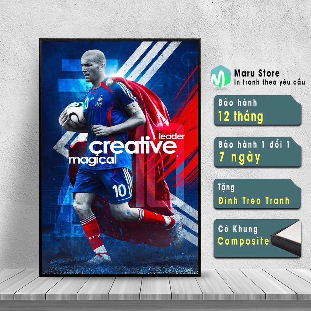 Tranh Zinedine Zidan TreoTường, Trang Trí Phòng Net, Góc Gaming, Quán Cafe