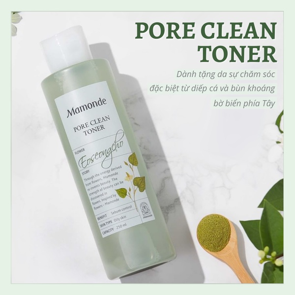 Nước Hoa Hồng diếp cá Ngừa Mụn, Thu Nhỏ Lỗ Chân Lông Mamonde Pore Clean Toner 250ml