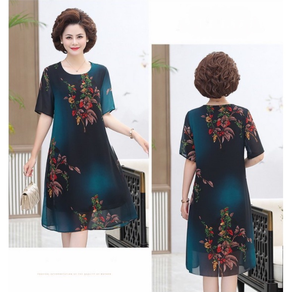 Đầm dự tiệc trung niên V54 - Váy voan nữ cho mẹ dáng suông - Áo đầm đẹp cao cấp sang trọng cho người lớn tuổi Bigsize