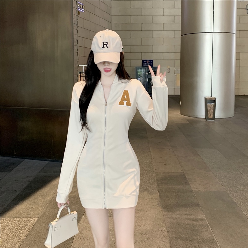 Đầm len tay dài phối khóa kéo thời trang dành cho nữ