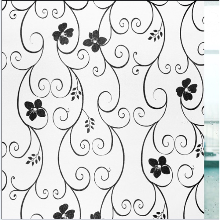 Decal giấy dán kính hoa dây đen khổ rộng 45cm