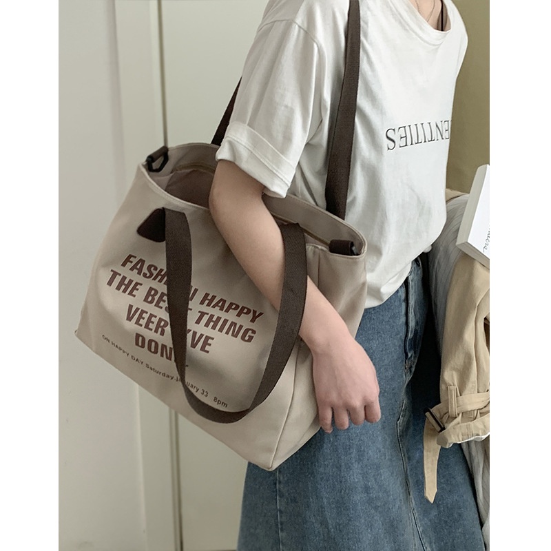 【Giao hàng nhanh】Túi Tote Đeo Vai Chất Liệu Canvas Sức Chứa Lớn Thời Trang Cho Nữ
