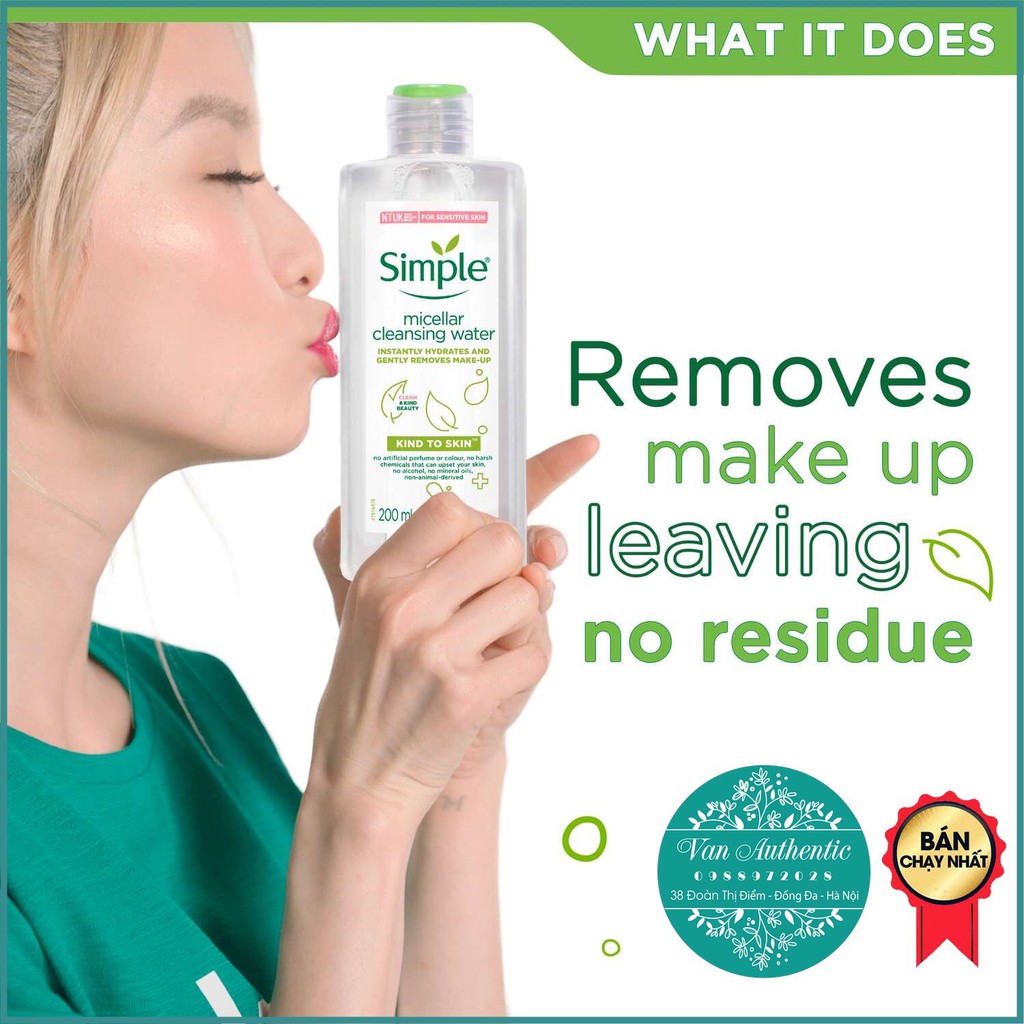 Nước tẩy trang Simple Kind To Kind Micellar Cleansing Water 200ml chính hãng