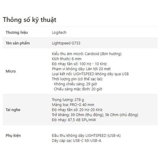 Tai nghe Gaming Logitech G733 LIGHTSPEED Wireless 7.1 RGB White | BigBuy360 - bigbuy360.vn