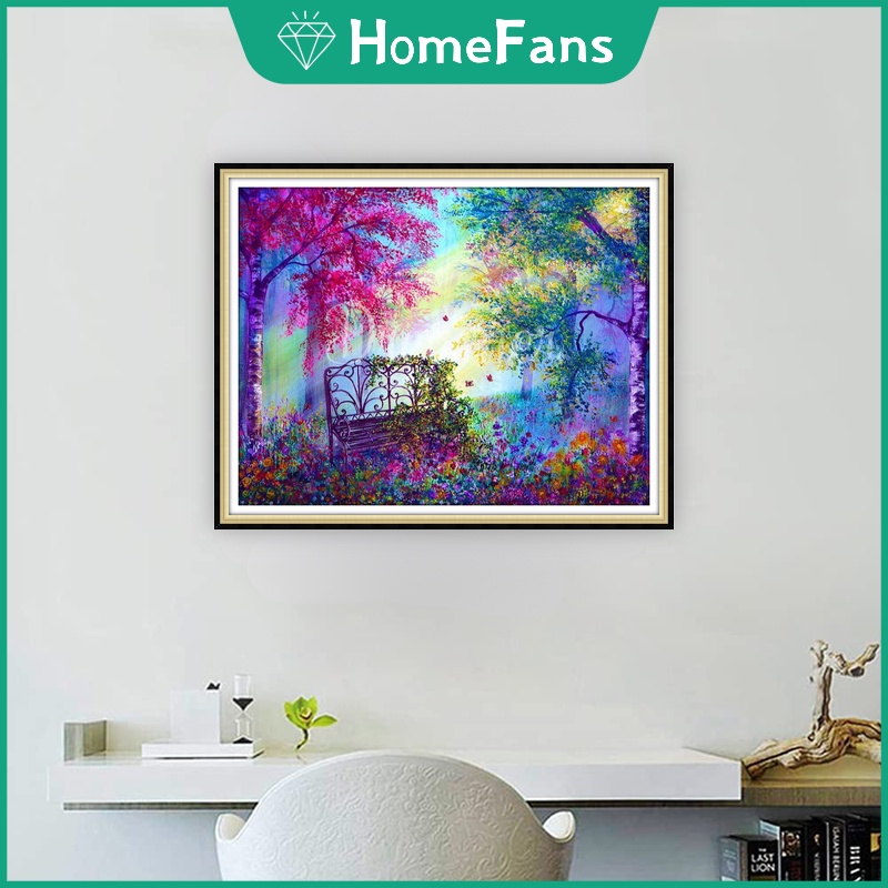 Bộ Tranh Đính Đá 5D Tự Làm 40x50cm Hình Khu Vườn Hoa Trong Rừng