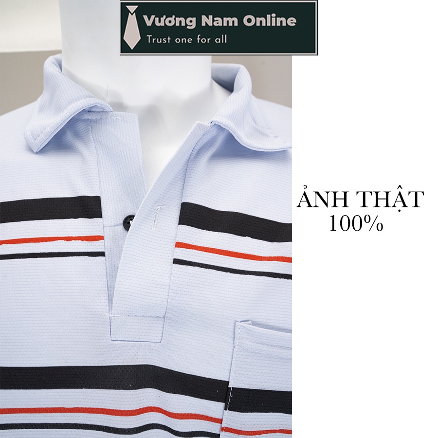 Áo thun nam trung niên 3 cái form rộng polo tay ngắn có cổ sọc ngang VN19V