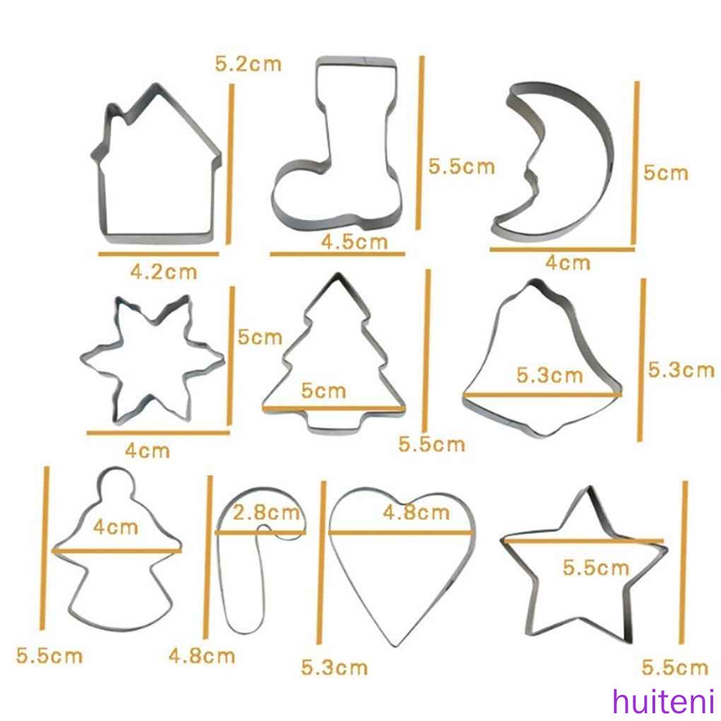 Set 10 khuôn làm bánh quy bằng thép không gỉ hình ngôi sao/cây thông/ngôi sao/cây thông/ngôi sao/cây thông giáng sinh