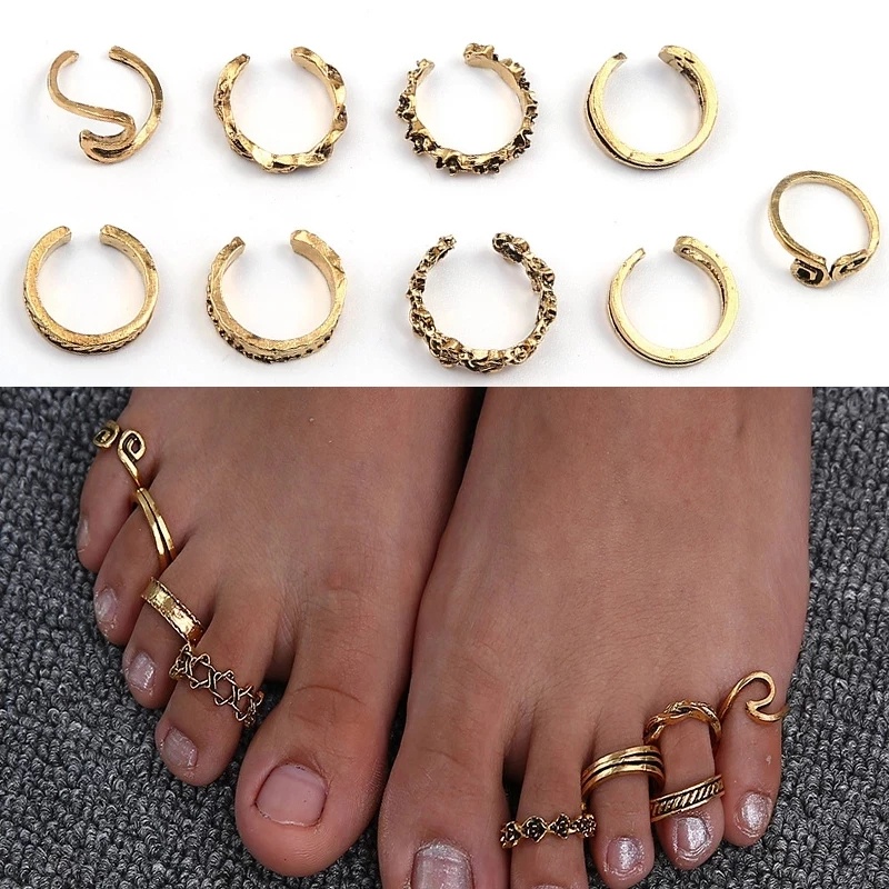 Set 9 Nhẫn Đeo Ngón Chân Phong Cách Bohemian Thời Trang Cho Nữ