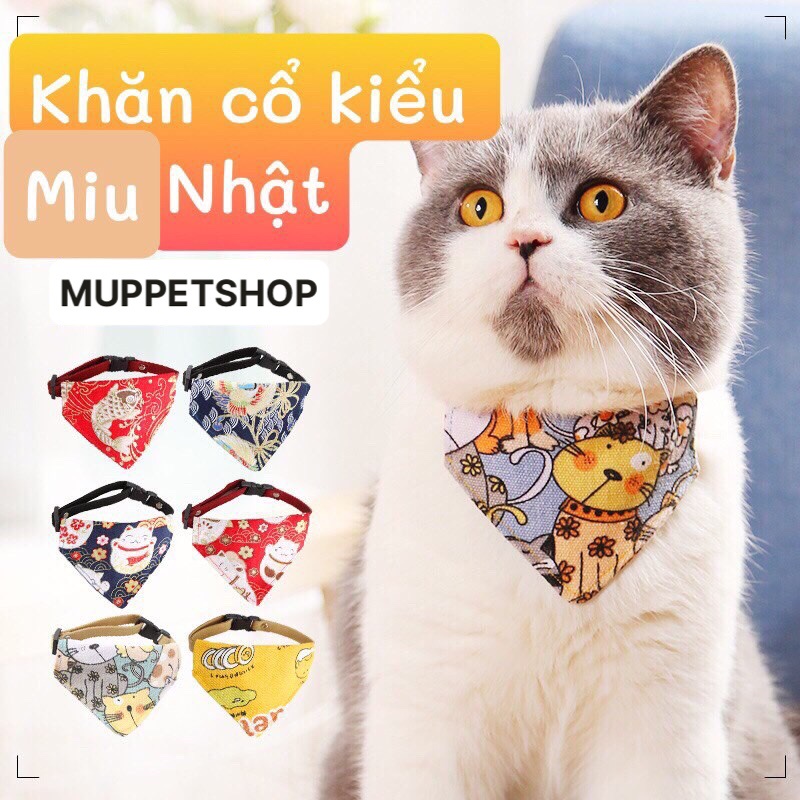 Khăn Đeo Cổ Cho Chó Mèo Họa Tiết Dễ Thương - Dây Khóa Bấm Có Thể Thu Ngắn
