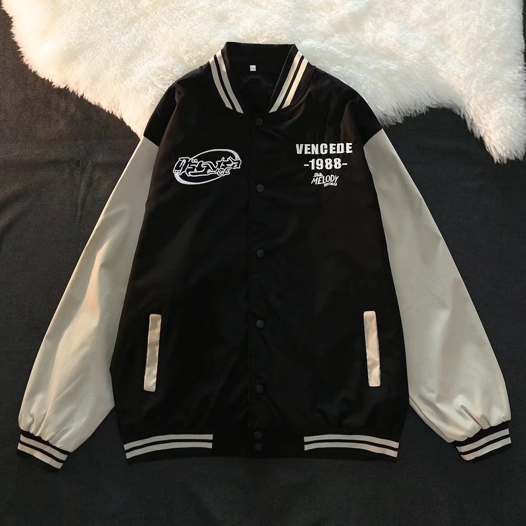 Áo Khoác Bóng Chày 2 Lớp, ⚡ Ulzzang Áo Bomber Nam Nữ Chất Liệu Kaki Nót Gió Phong Cách Hàn Quốc From Rộng Dáng Thụng