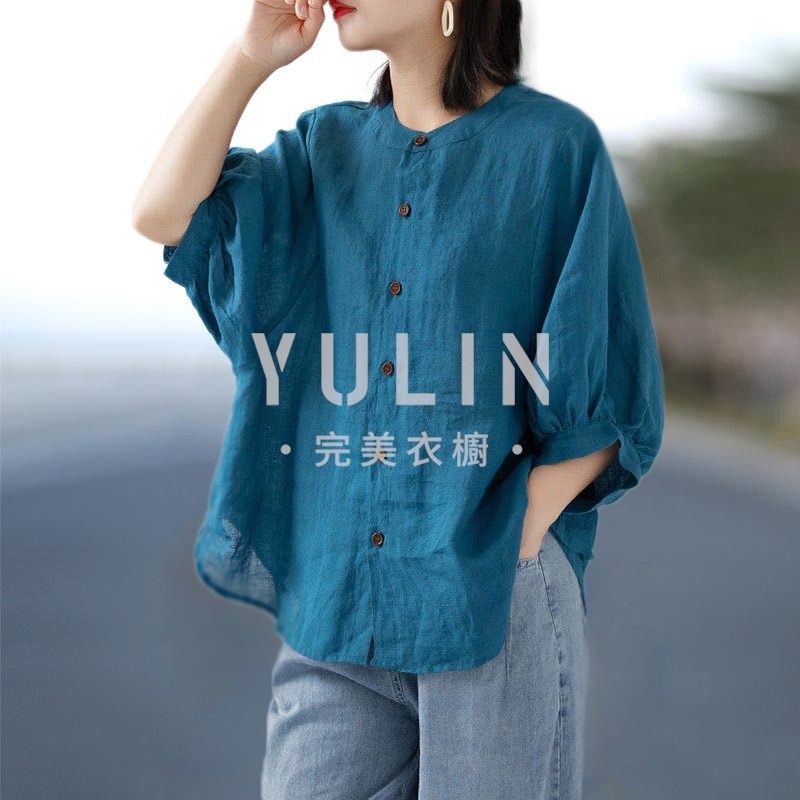 【🔥Spot sale🔥】【Eight colors】2021 Hot New Spring and Summer Retro Linen Short-Sleeve Shirt Top Women's Large Size Cotton Linen Casual Shirt Thin Loos