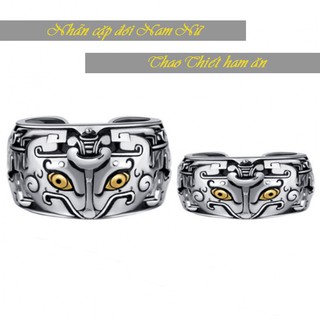 [MAMT1005] Nhẫn đôi nam nữ bạc 925 hình Thao thiết ham ăn