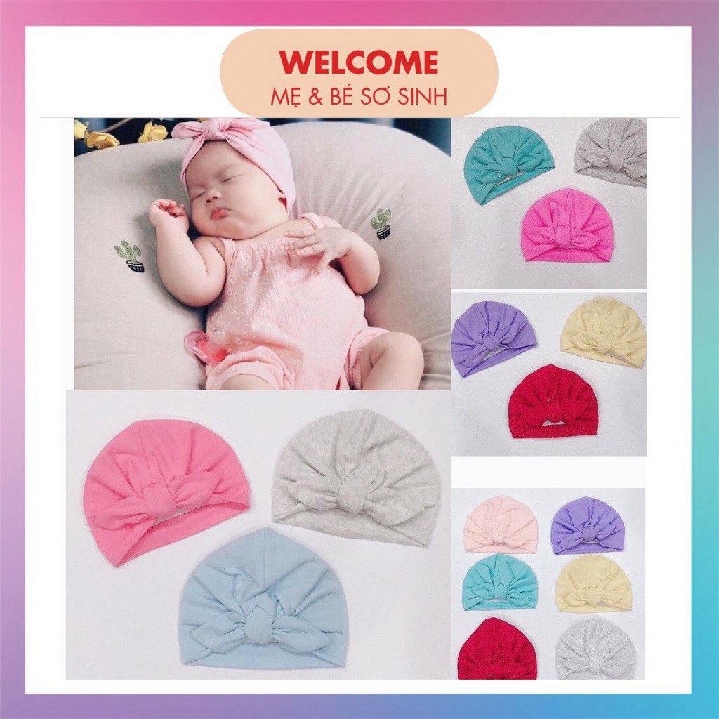 Mũ turban nơ nhỏ siêu xinh cho bé gái, nón tuban trùm đầu cho bé sơ sinh chất cotton mềm mại