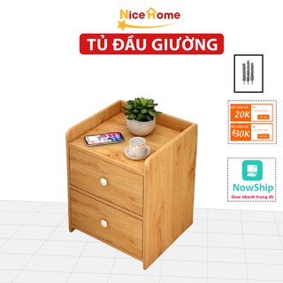 Kệ gỗ phòng ngủ cao cấp, tủ để đầu giường 2 ngăn gỗ vân đa năng tiện ích