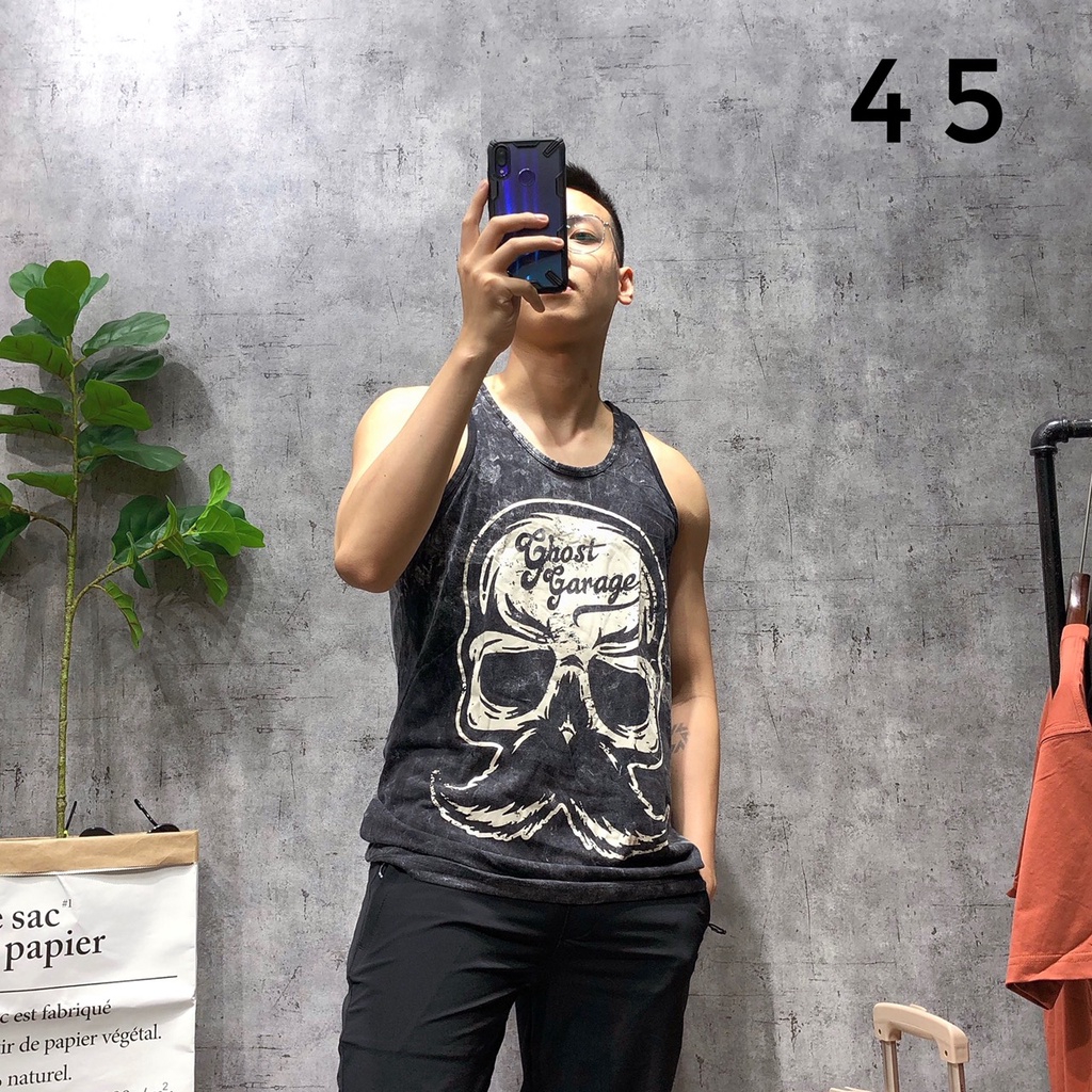 Áo 3 lỗ gym thể thao big size sát nách tanktop họa tiết đầu lâu cotton cao cấp nam SNTL 38