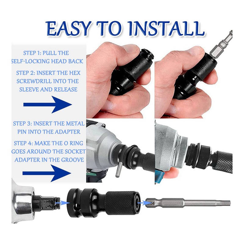 Đầu Chuyển Đổi Ổ Đĩa Vuông 1 / 2 Inch Sang 1 / 4 Inch Hex Female Cho Va Chạm Air Và Cờ Lê Điện