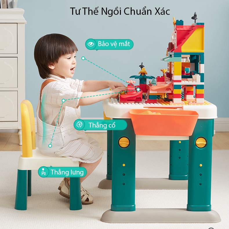 Bộ Bàn Ghế Xếp Hình Lego Đa Năng Cho Bé Chắc Chắn Có Giỏ Đựng Đồ Chơi Và Hộp Nhựa Dạng Vali Có Bánh Xe Dễ Di Chuyển