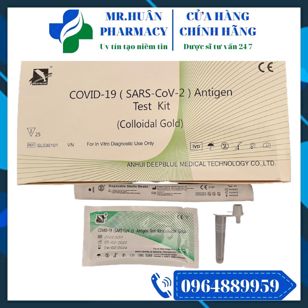01 Bộ Kit Test Nhanh Covid-19 Antigen Colloidal Gold của Đức - Thiết bị xét nghiệm chẩn đoán Covid-19 qua dịch mũi họng